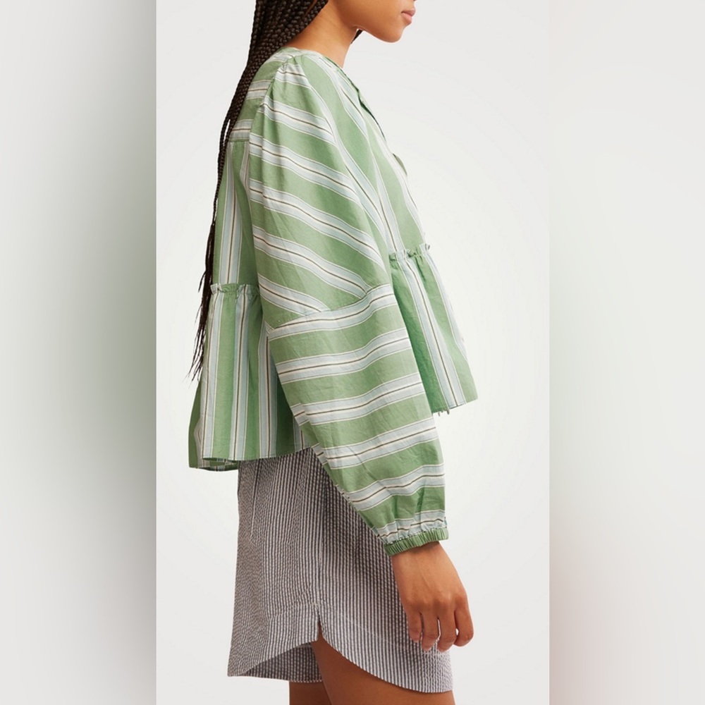 Free People Striped Brunch Babe Top, White Spruce Combo, Medium, NWT - Picture 4 of 15